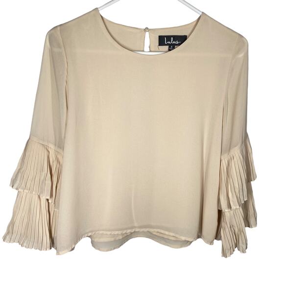 Lulus Tops - Lulus Top Pleated 3/4 Bell Sleeve Double Layer Top Cream Pink Womens Size Small